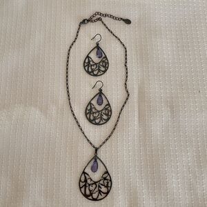 Cookie Lee Adjustable Laser Cut Teardrop Necklace and EarringsโSet